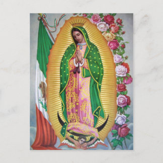 Nuestra Señora de Guadalupe con postal de bandera 