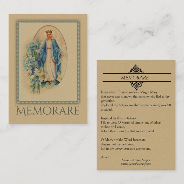 Nuestra señora de la tarjeta santa de Memorare de (Anverso / Reverso)