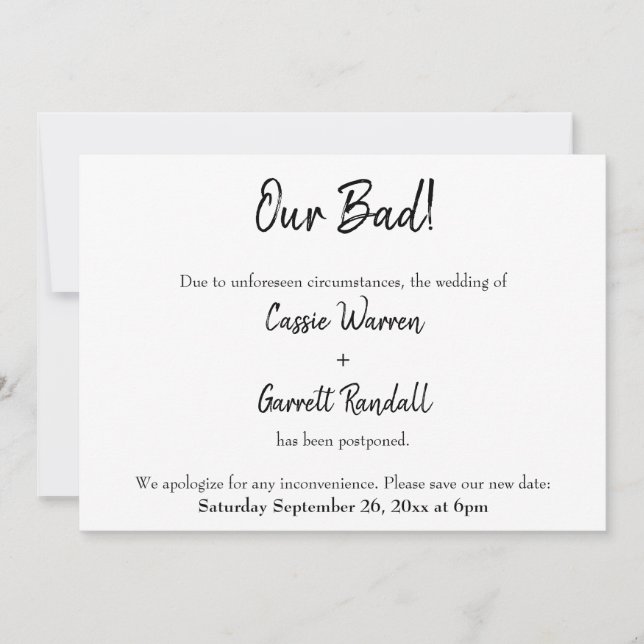 "¡Nuestro Mal!" Invitación Boda pospuesta (Anverso)