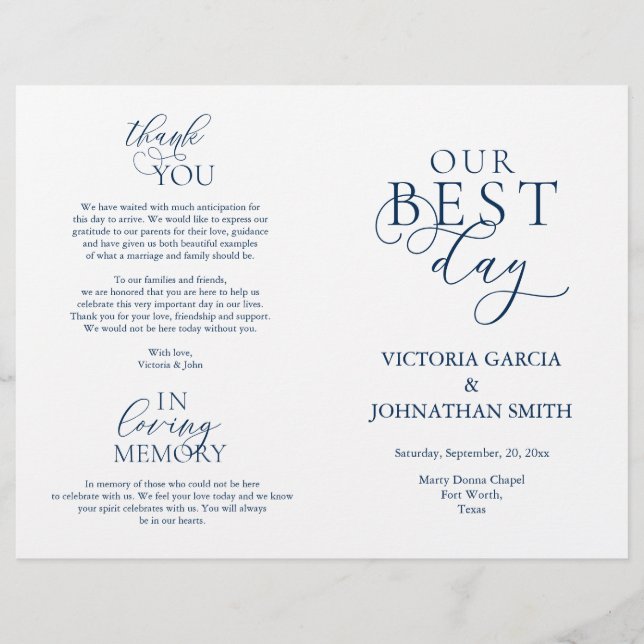 Nuestro mejor día, Boda Ceremonia Programa Foldabl (Anverso)