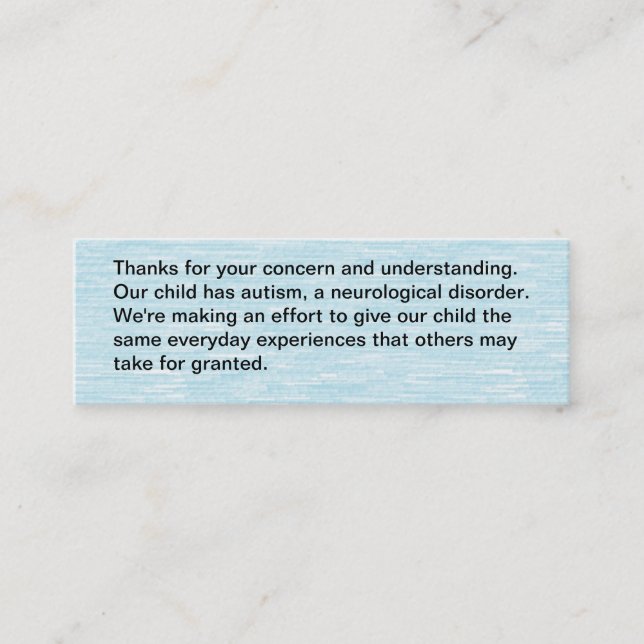 Nuestro niño tiene autismo - tarjeta (Anverso)