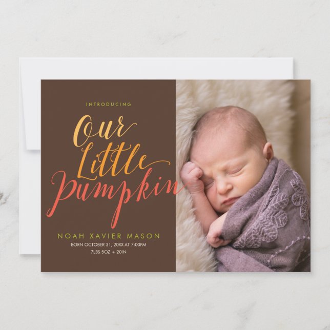 Nuestro pequeño anuncio de nacimiento de calabaza (Anverso)