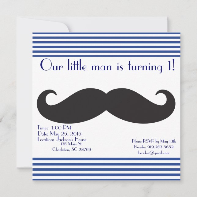Nuestro pequeño hombre bigote invitaciones de cump (Anverso)