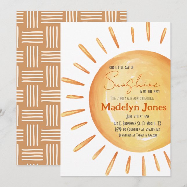 Nuestro pequeño rayo de luz solar invitación Baby  (Anverso / Reverso)