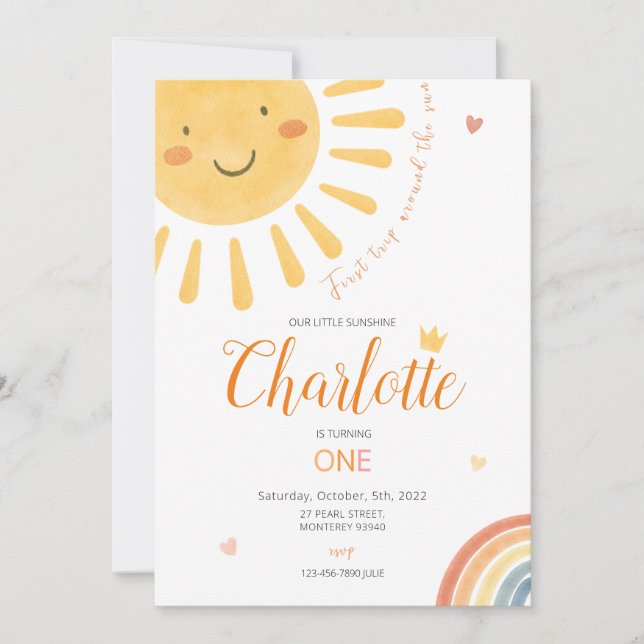 Nuestro pequeño sol de primera invitación de cumpl (Anverso)