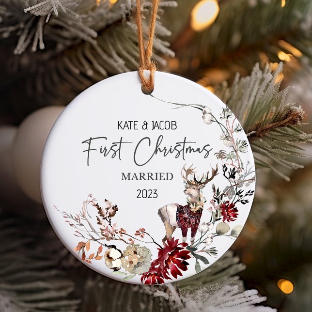 Nuestro primer ciervo con ornamentos casados de Na (First Christmas married Ornament)