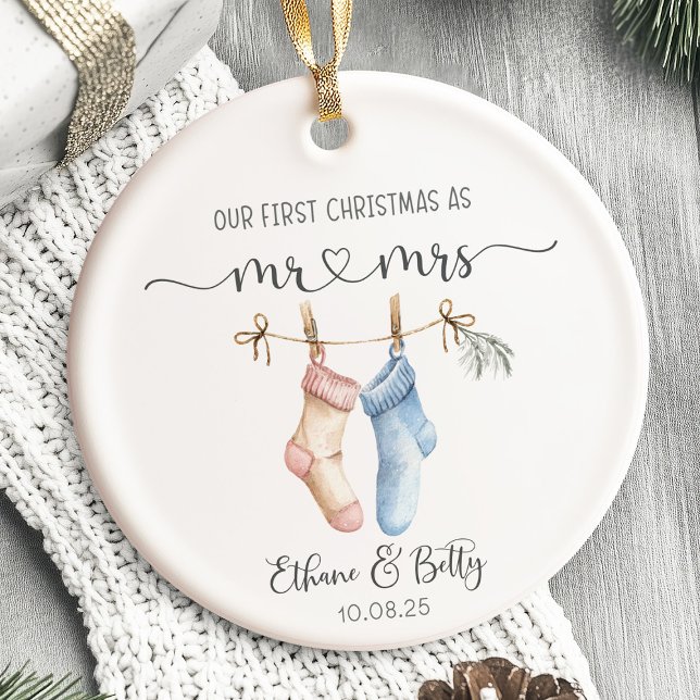 Nuestro primer ornamento casado de Navidad (first christmas married ornament, newlywed christmas ornament, personalized couple ornament, just ma)