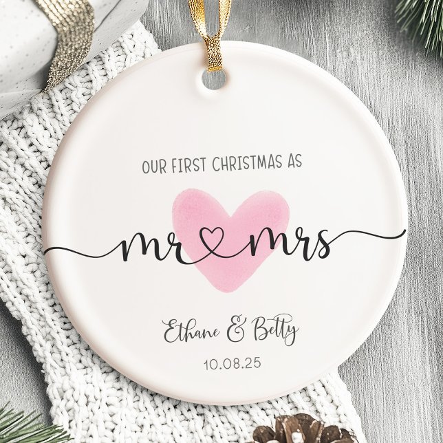 Nuestro primer ornamento casado de Navidad Sr. y S (Our First Christmas Married Ornament Mr&Mrs Heart)