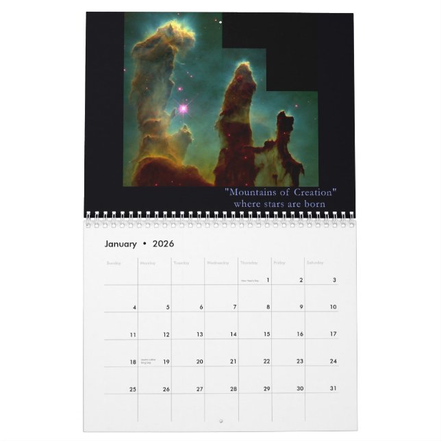 Nuestro universo asombroso calendario de 12 meses (Jan 2026)