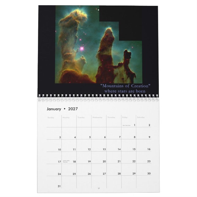 Nuestro universo asombroso calendario de 12 meses (Jan 2027)