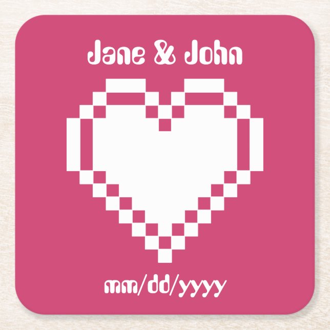 Nuestros Corazones de 8 Bits en Posavasos de Papel (Anverso)