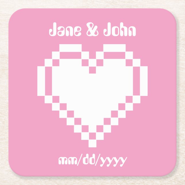 Nuestros Corazones de 8 Bits en Posavasos de Papel (Anverso)