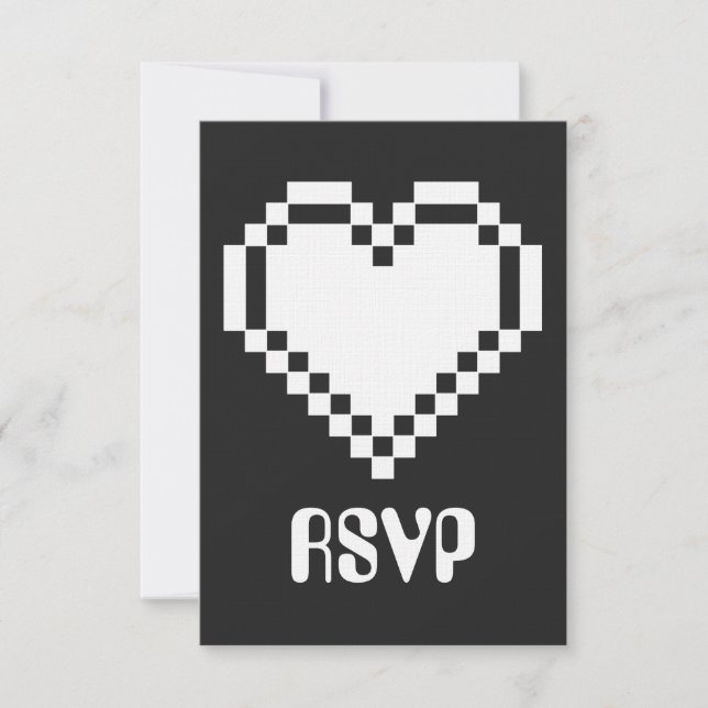 Nuestros corazones de 8 bits en tarjeta RSVP negra (Anverso)