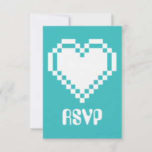 Nuestros corazones de 8 bits en tarjeta RSVP turqu