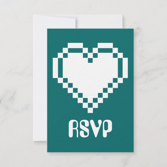 Nuestros corazones de 8 bits en tarjeta RSVP Verde (Anverso)