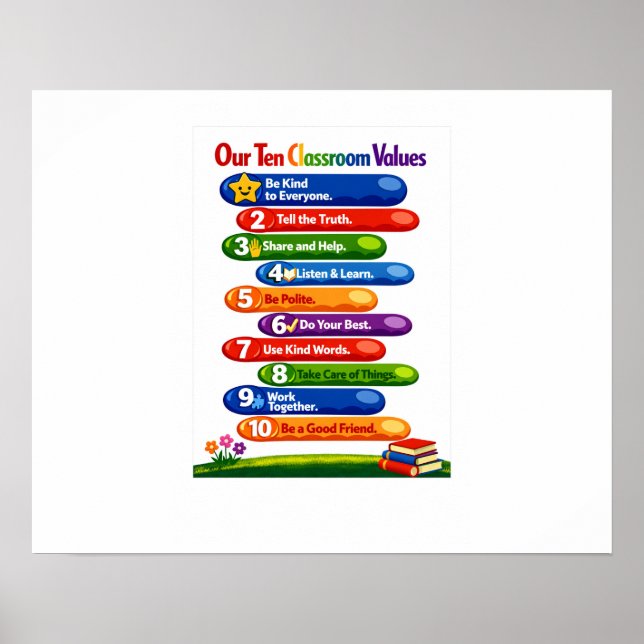Nuestros Diez Valores del Aula – Póster apaisado d (Frente)