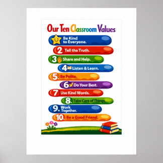 Nuestros Diez Valores en el Aula – Póster tamaño 1