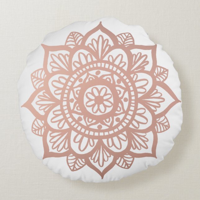 Nueva almohada redonda de oro Rosa Mandala (Reverso)