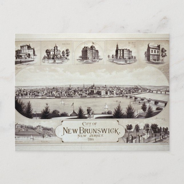 Nueva Brunswick, Nueva Jersey en postal 1880 (Anverso)