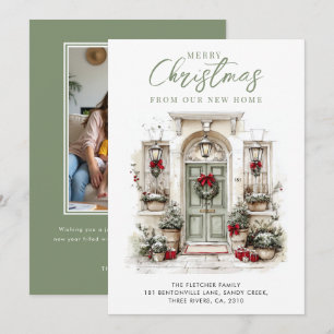 Nueva Casa Acuarela Puerta Principal Navidad