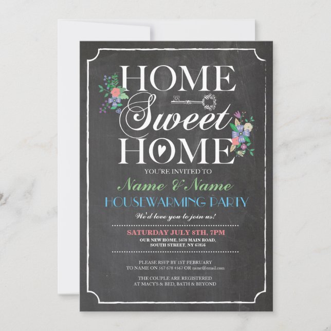 Nueva Casa Dulce Hogar Invitación de Tiza para Lla (Anverso)