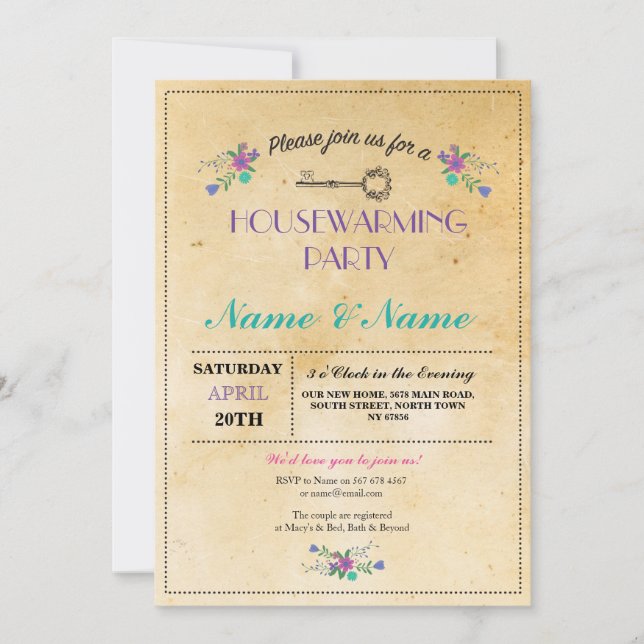 Nueva Casa Dulce Invitación Floral de Calentamient (Anverso)