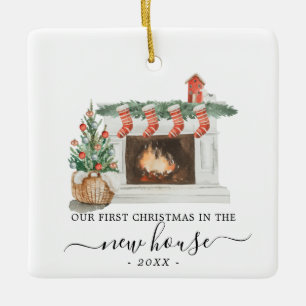 Nueva Casa Ornamento de Navidad, chimenea de acuar