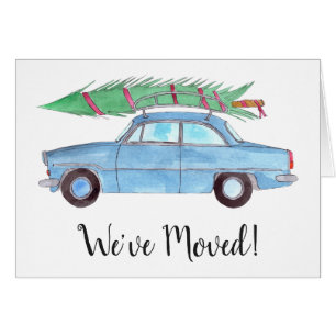 Nueva dirección Blue Car Christmas Tree Watercolor