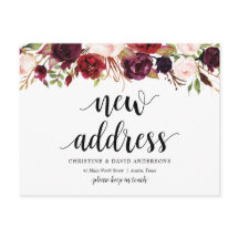 Nueva dirección, borgoña floral, Invitación