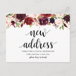 Nueva dirección, borgoña floral, Invitación