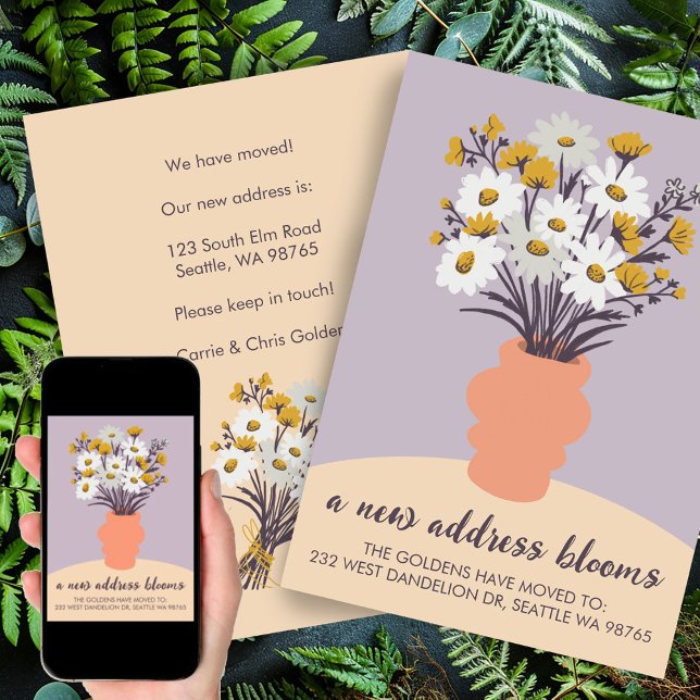 Nueva dirección florece! Anuncio de traslado ramo  (New Address Blooms Moving Announcement Bouquet Card)
