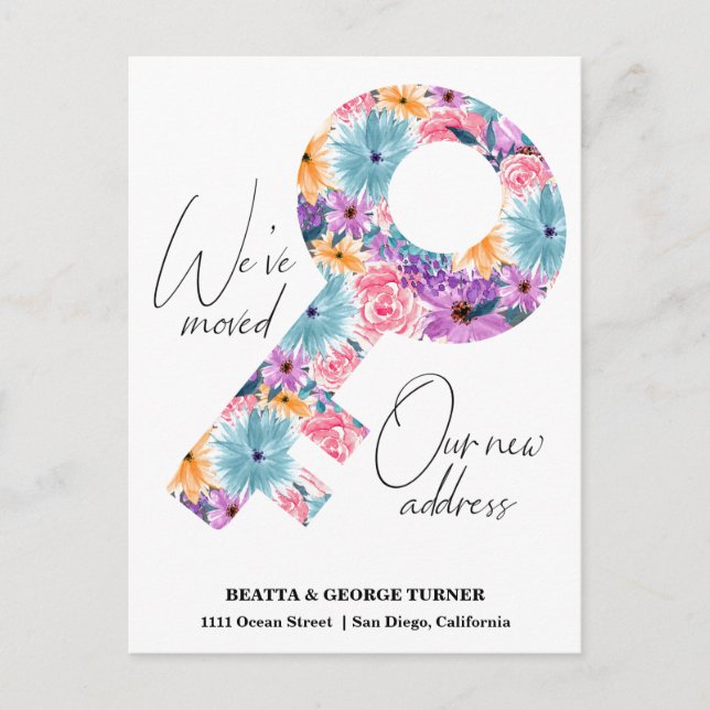 Nueva dirección, Tarjeta postal de anuncio de muda (Anverso)