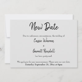 "Nueva fecha": Boda negro pospuesto en tarjeta gri