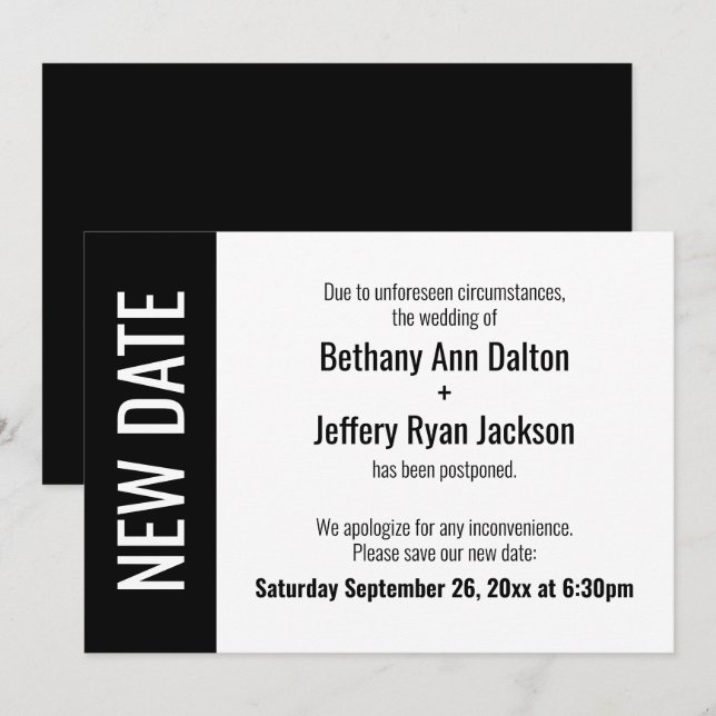 Nueva fecha en negrita, Invitación Boda pospuesta (Anverso / Reverso)