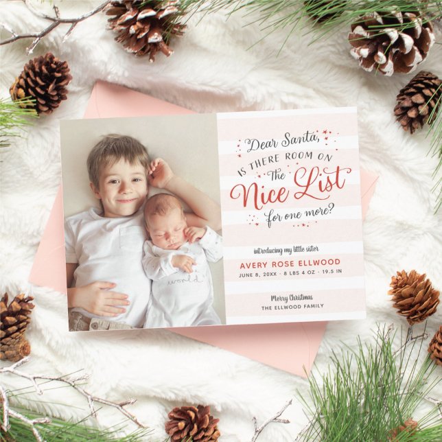 Nueva hermana o Navidades Hermanos Anuncio de naci (room on the nice list new little sister christmas card)