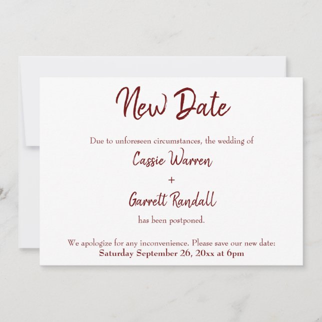 Nueva Invitación Boda con fecha verde borgoña (Anverso)