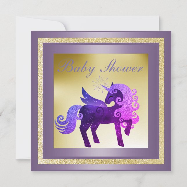 NUEVA INVITACIÓN DE BABY SHOWER Oro y morado UNICO (Anverso)