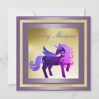 NUEVA INVITACIÓN DE BABY SHOWER Oro y morado UNICO