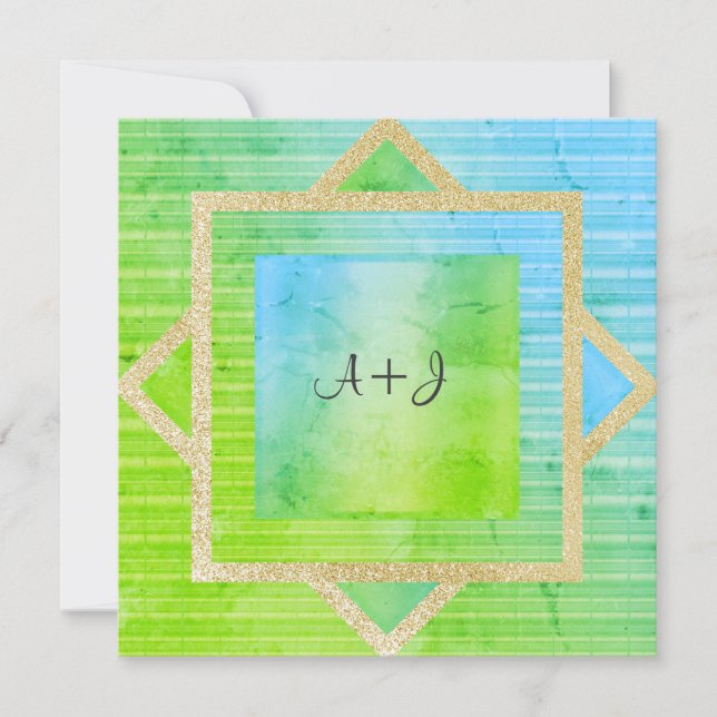 NUEVA INVITACIÓN DE BODA DE ORO VERDE AZUL (Anverso)