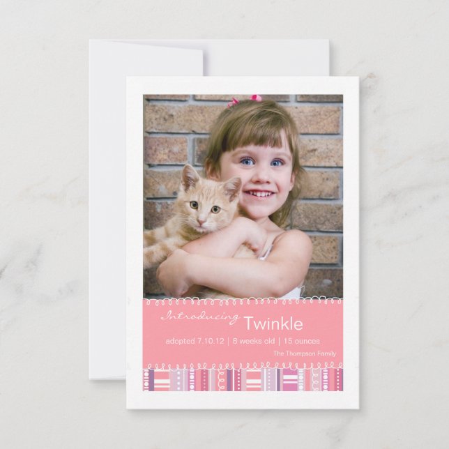 Nueva Invitación de fotos de rayas rosadas púrpura (Anverso)