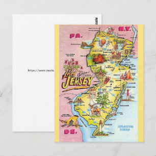 Nueva Jersey Ilustrada Coloridamente Tarjeta Post