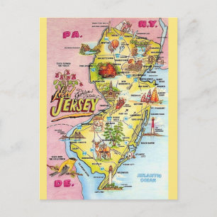 Nueva Jersey Ilustrada Coloridamente  Tarjeta Post