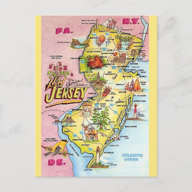 Nueva Jersey Ilustrada Coloridamente  Tarjeta Post (Anverso)