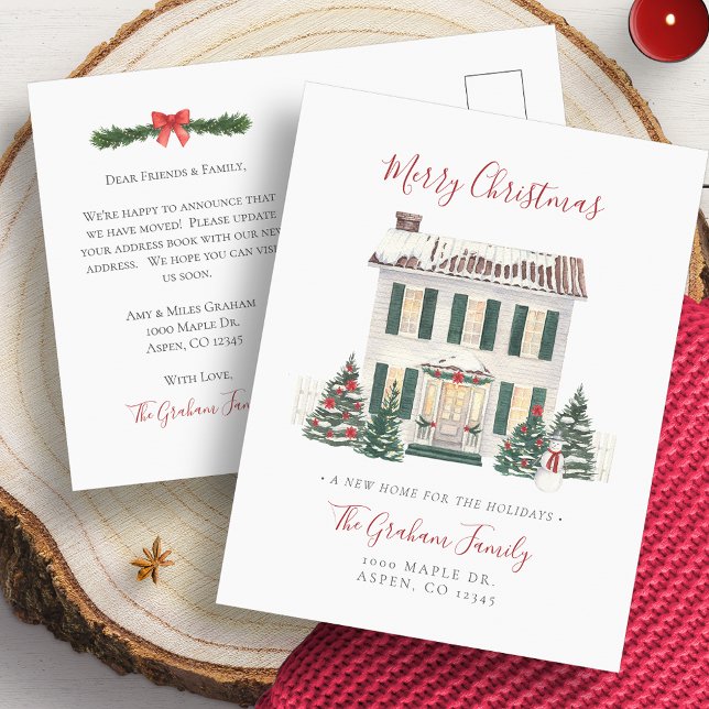 Nueva postal de Navidades domésticos (Change Of Address House Merry Christmas Moving Announcement Postcard)