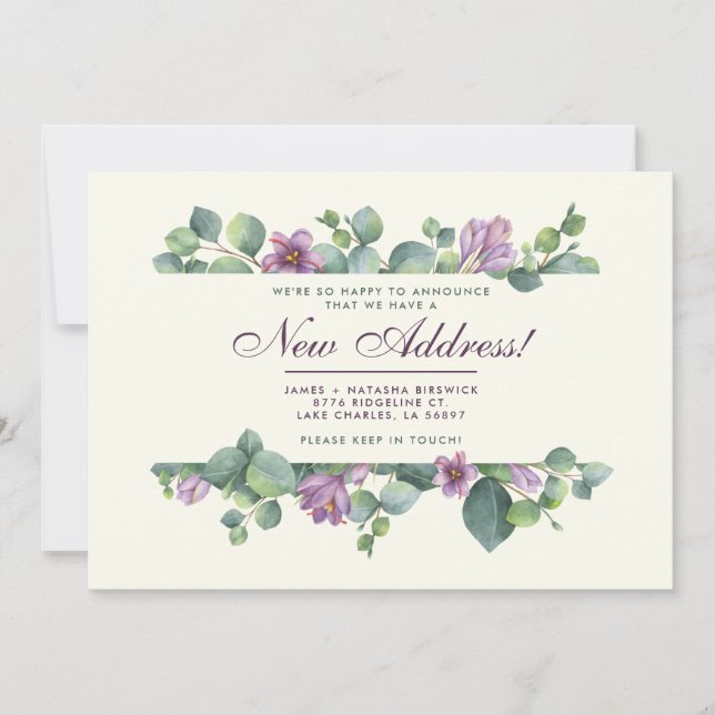 Nueva tarjeta de anuncio de traslado con eucalipto (Anverso)