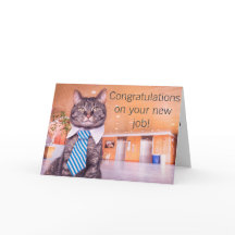 Nueva tarjeta de felicitación de gatito de trabajo