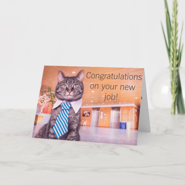 Nueva tarjeta de felicitación de gatito de trabajo (Anverso)
