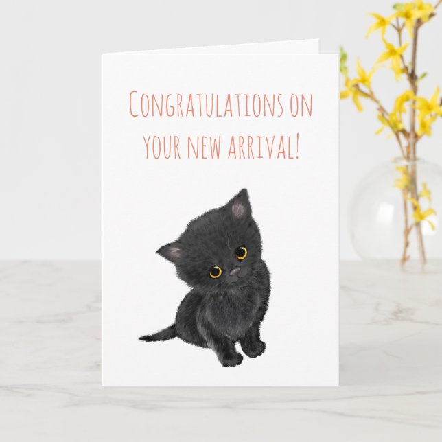 Nueva tarjeta de felicitaciones para gatitos negro (flor amarilla)