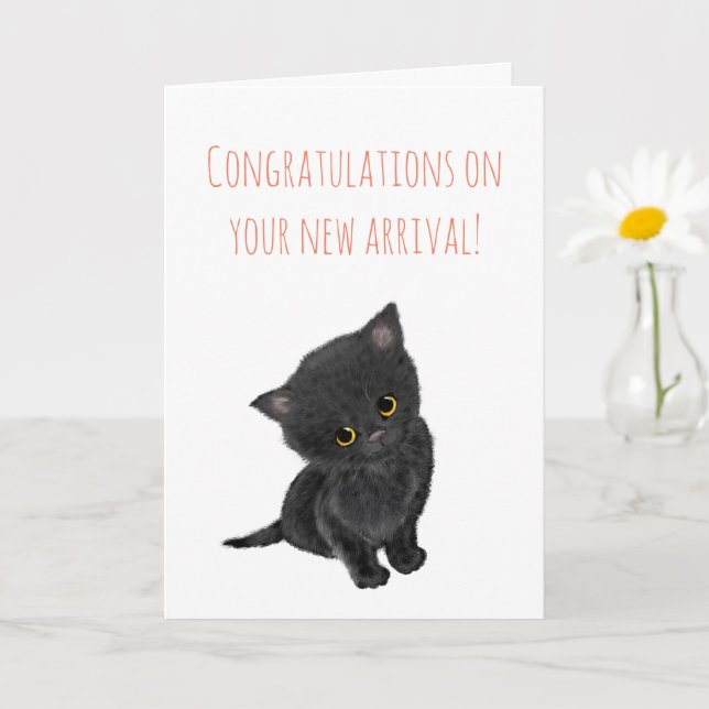 Nueva tarjeta de felicitaciones para gatitos negro (Planta pequeña)