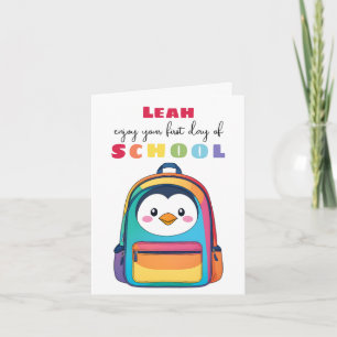 Nueva tarjeta de inicio escolar hijo hija pingüino